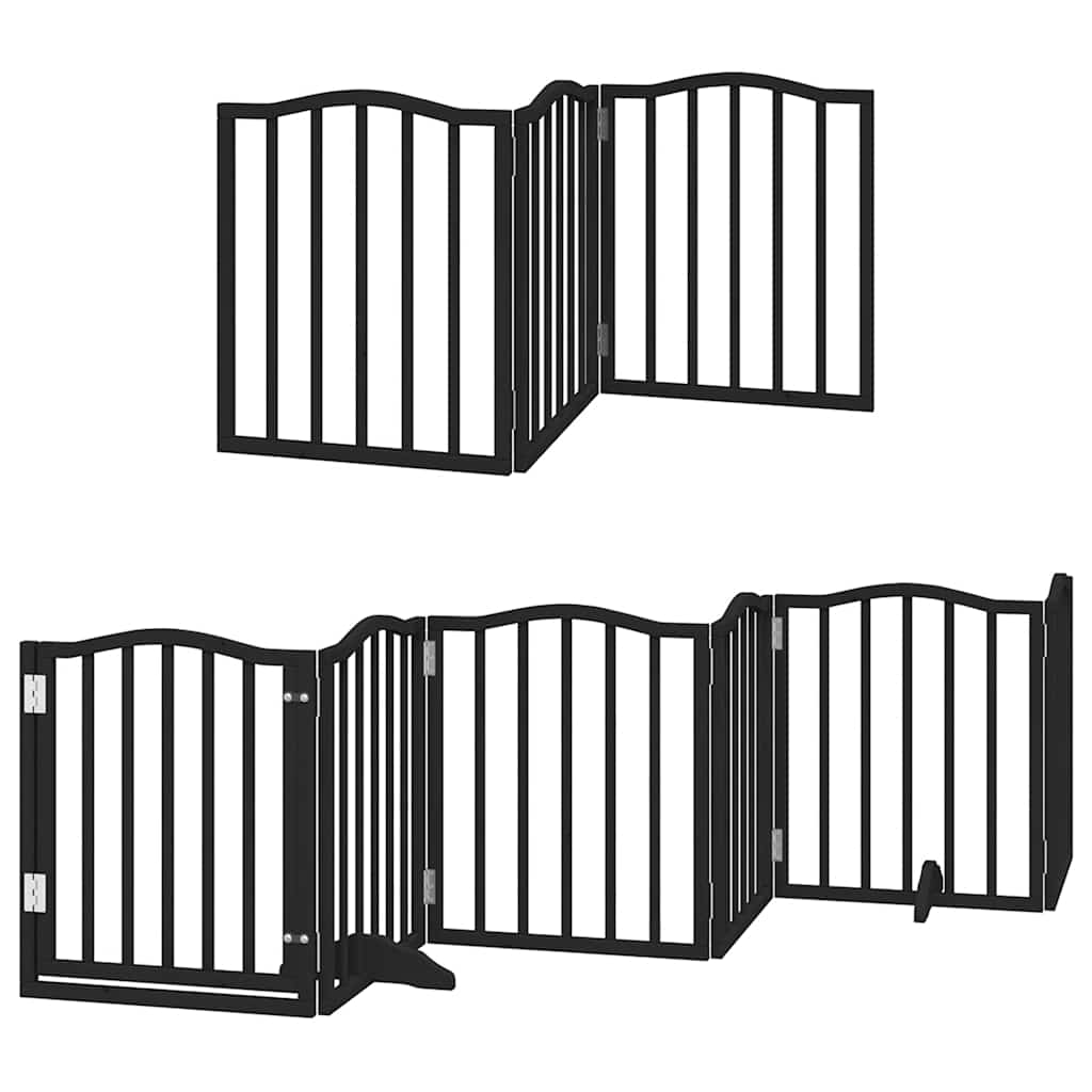 Dog Gate with Door Foldable 9 Panels Black 450 cm Poplar Wood