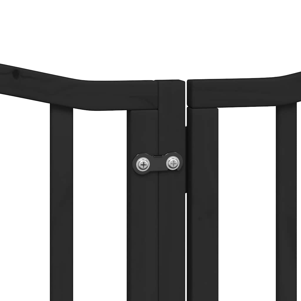 Dog Gate with Door Foldable 9 Panels Black 450 cm Poplar Wood