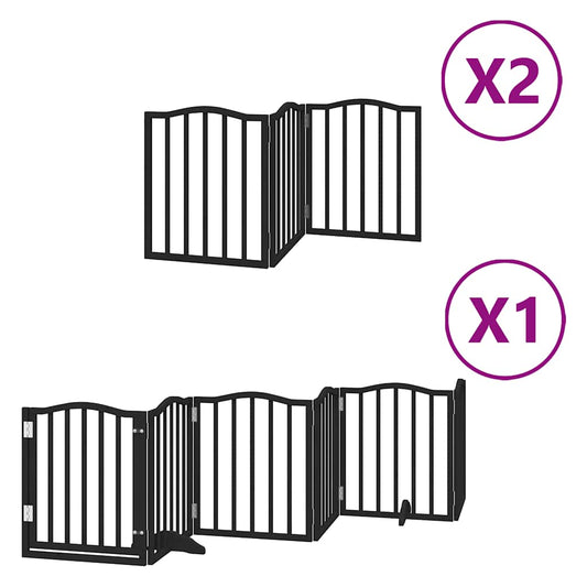 Dog Gate with Door Foldable 12 Panels Black 600 cm Poplar Wood