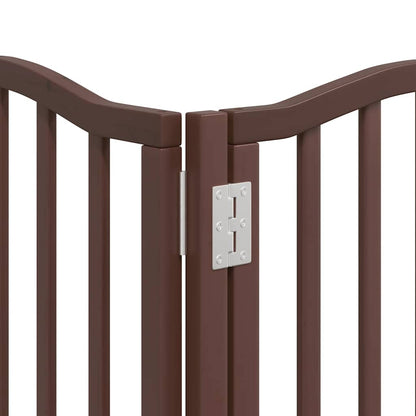 Dog Gate with Door Foldable 9 Panels Brown 450 cm Poplar Wood