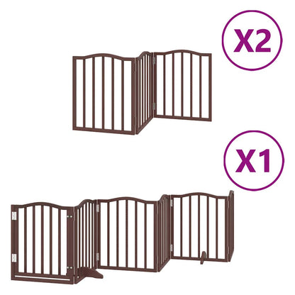 Dog Gate with Door Foldable 12 Panels Brown 600 cm Poplar Wood