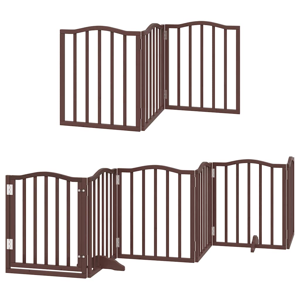 Dog Gate with Door Foldable 12 Panels Brown 600 cm Poplar Wood