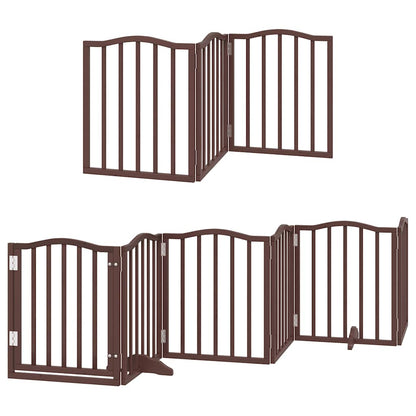 Dog Gate with Door Foldable 12 Panels Brown 600 cm Poplar Wood