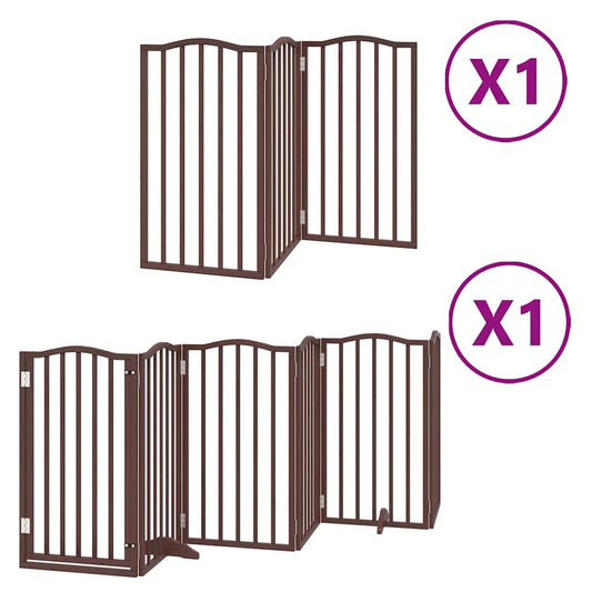 Dog Gate with Door Foldable 9 Panels Brown 450 cm Poplar Wood