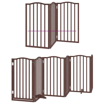 Dog Gate with Door Foldable 9 Panels Brown 450 cm Poplar Wood