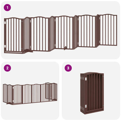 Dog Gate with Door Foldable 9 Panels Brown 450 cm Poplar Wood