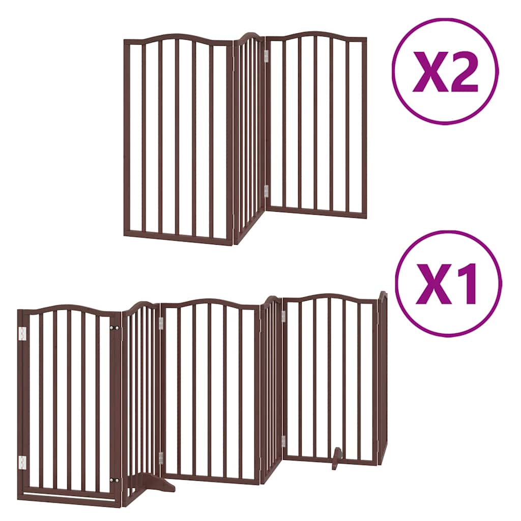 Dog Gate with Door Foldable 12 Panels Brown 600 cm Poplar Wood