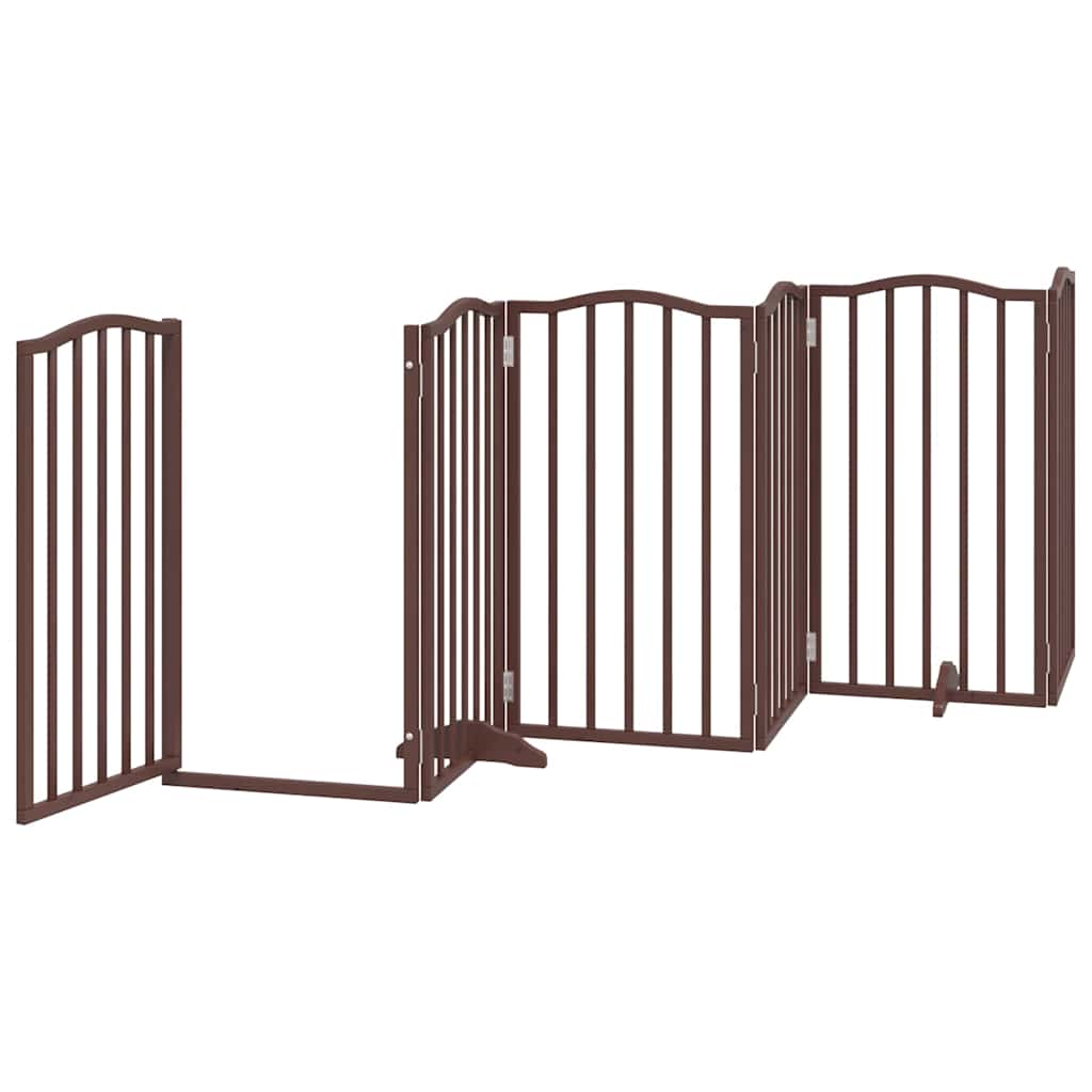 Dog Gate with Door Foldable 12 Panels Brown 600 cm Poplar Wood