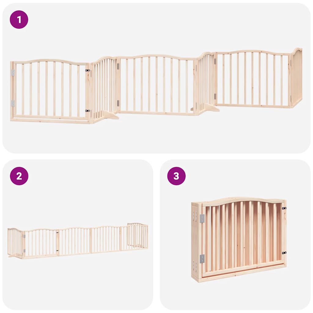 Dog Gate with Door Foldable 6 Panels 480 cm Poplar Wood