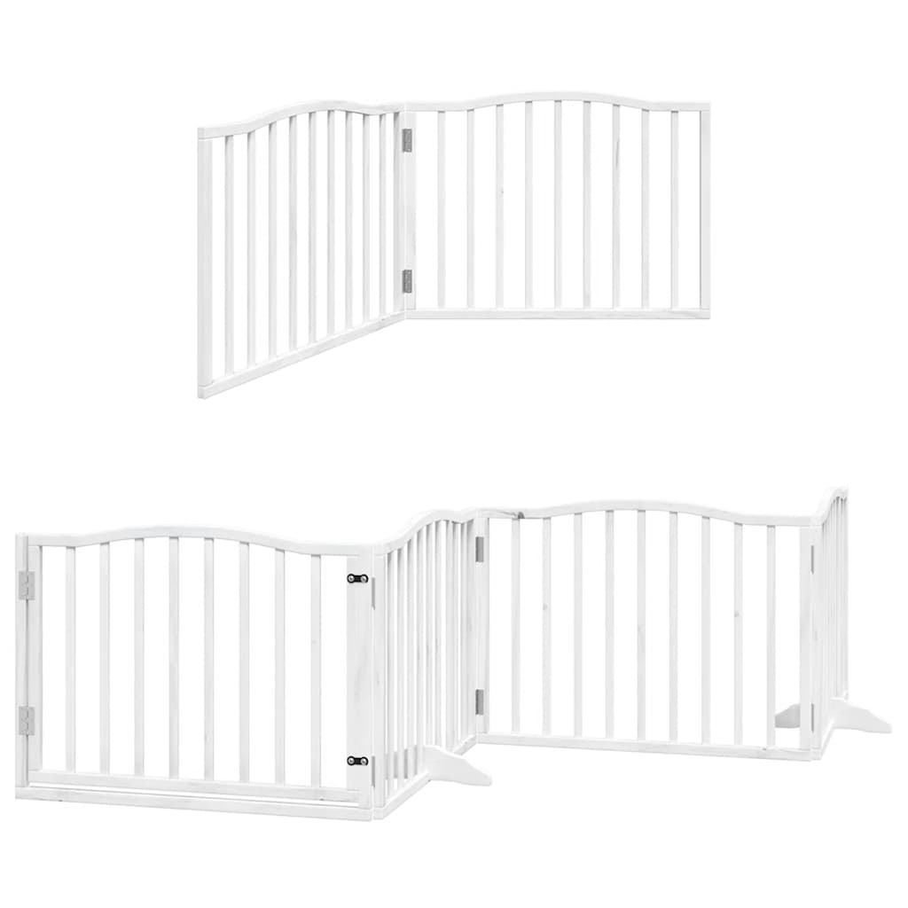 Dog Gate with Door Foldable 8 Panels White 640 cm Poplar Wood