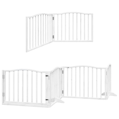 Dog Gate with Door Foldable 8 Panels White 640 cm Poplar Wood