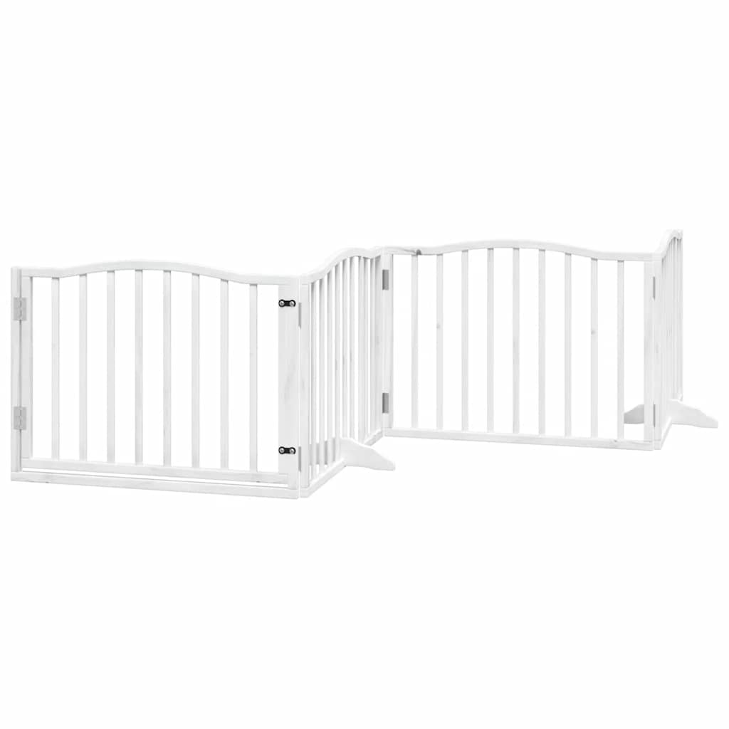 Dog Gate with Door Foldable 8 Panels White 640 cm Poplar Wood