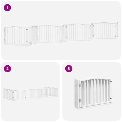 Dog Gate with Door Foldable 8 Panels White 640 cm Poplar Wood