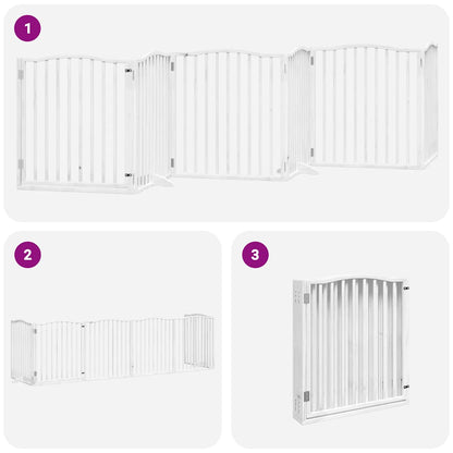 Dog Gate with Door Foldable 6 Panels White 480 cm Poplar Wood