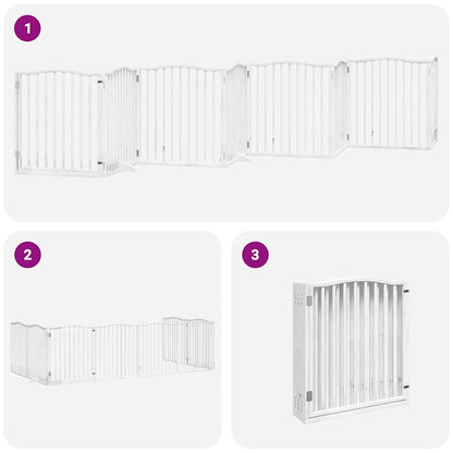 Dog Gate with Door Foldable 8 Panels White 640 cm Poplar Wood