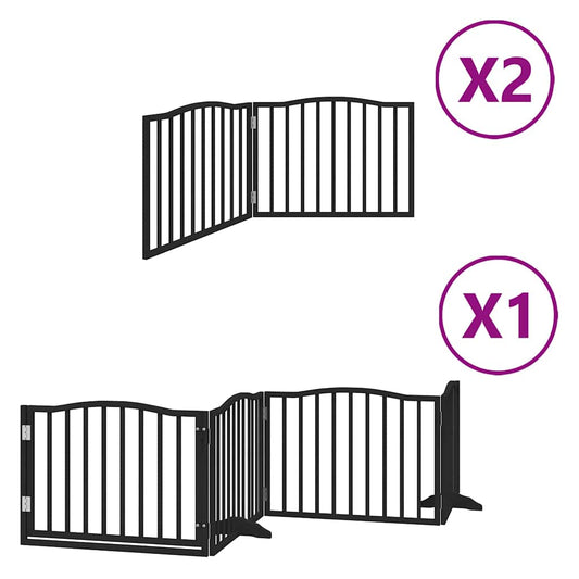 Dog Gate with Door Foldable 8 Panels Black 640 cm Poplar Wood