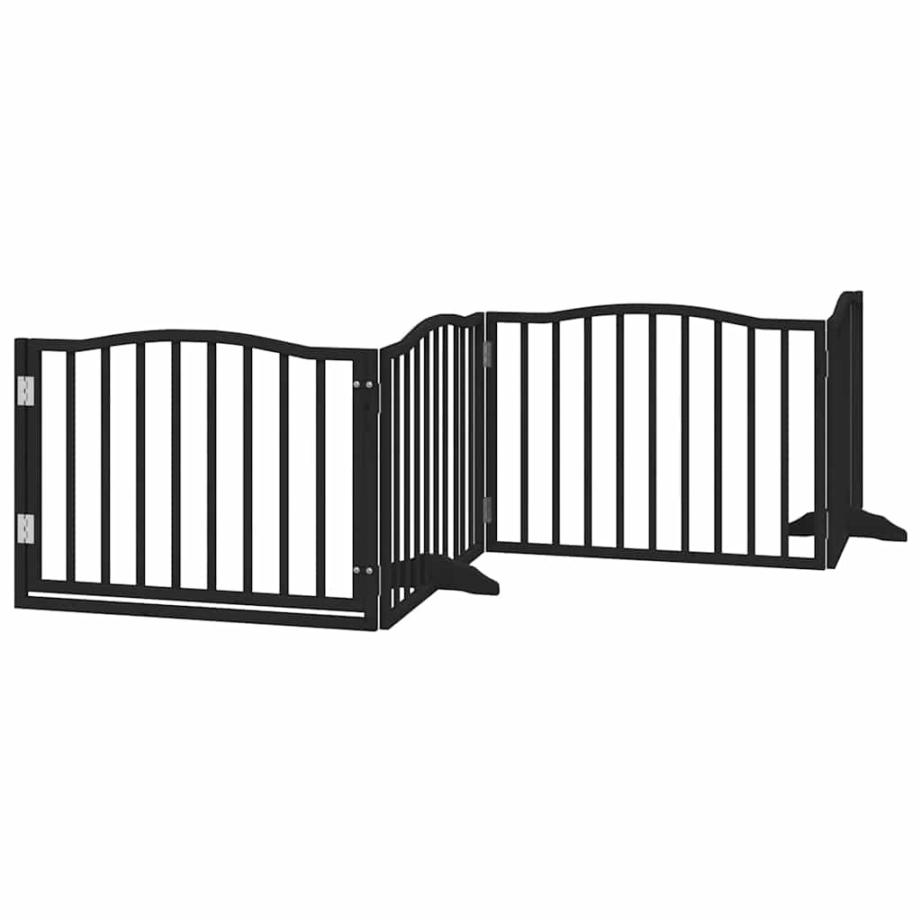 Dog Gate with Door Foldable 8 Panels Black 640 cm Poplar Wood