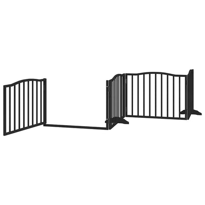 Dog Gate with Door Foldable 8 Panels Black 640 cm Poplar Wood