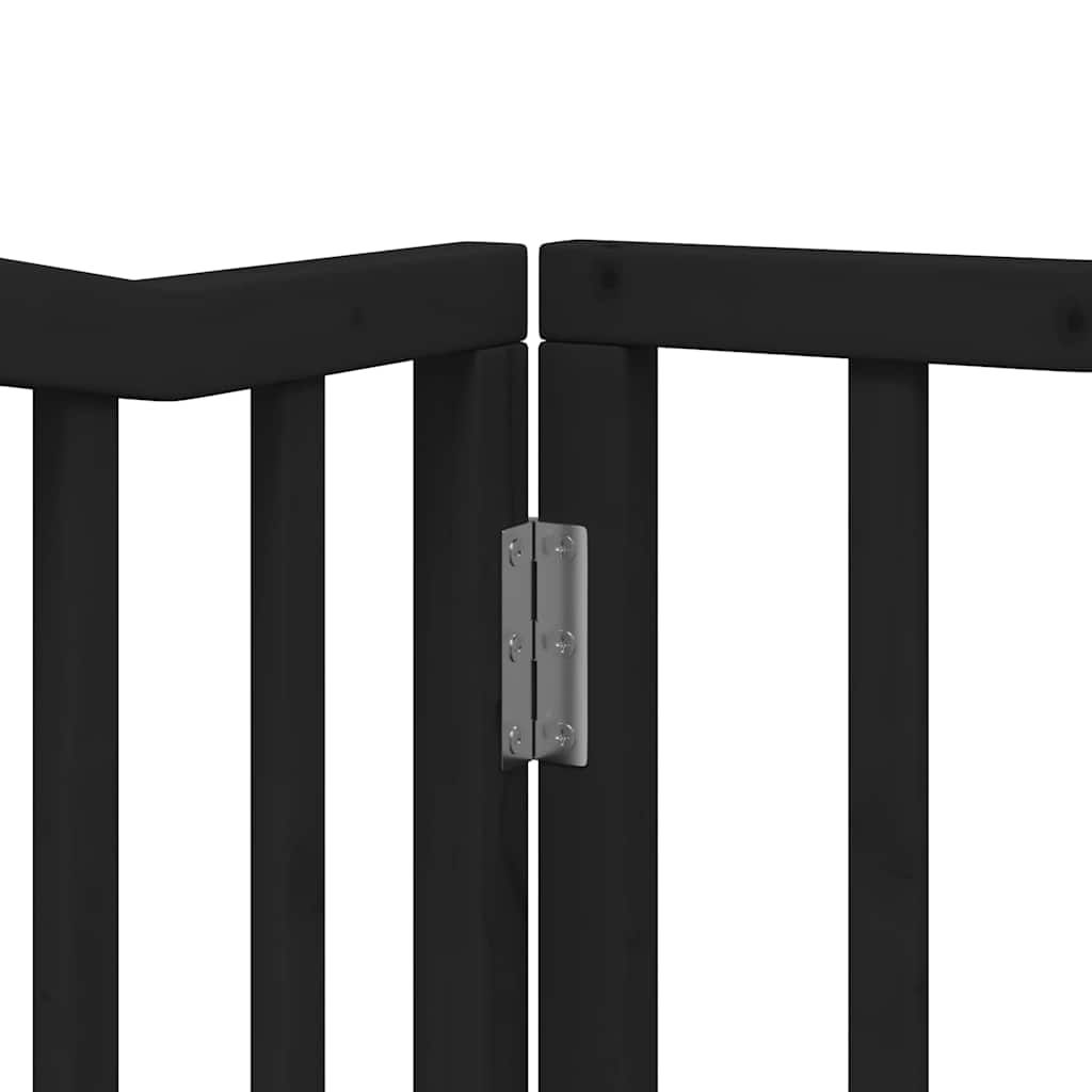 Dog Gate with Door Foldable 8 Panels Black 640 cm Poplar Wood