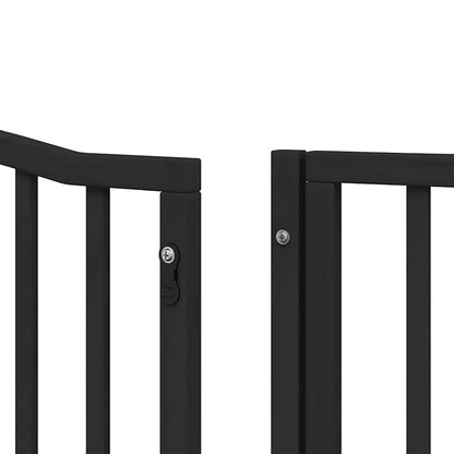 Dog Gate with Door Foldable 8 Panels Black 640 cm Poplar Wood