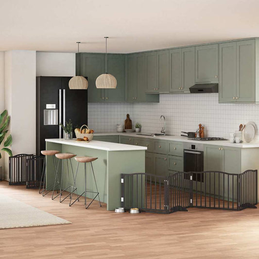 Dog Gate with Door Foldable 10 Panels Black 800 cm Poplar Wood