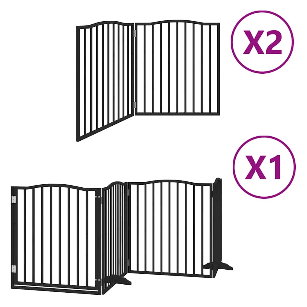 Dog Gate with Door Foldable 8 Panels Black 640 cm Poplar Wood
