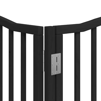 Dog Gate with Door Foldable 8 Panels Black 640 cm Poplar Wood