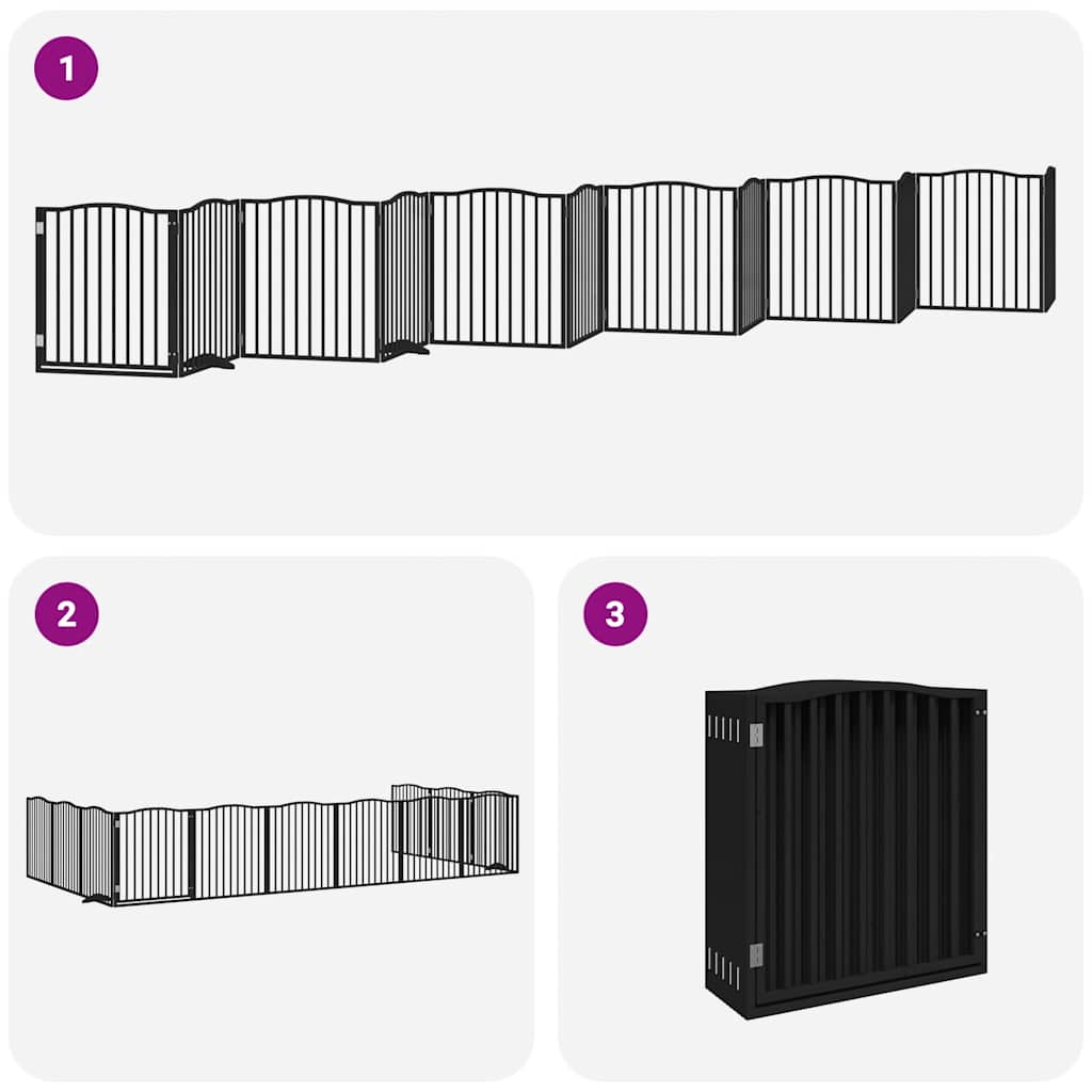 Dog Gate with Door Foldable 12 Panels Black 960 cm Poplar Wood