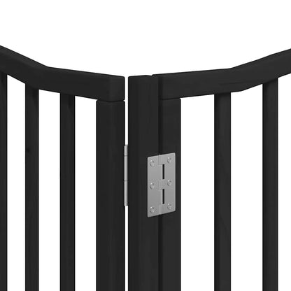 Dog Gate with Door Foldable 12 Panels Black 960 cm Poplar Wood