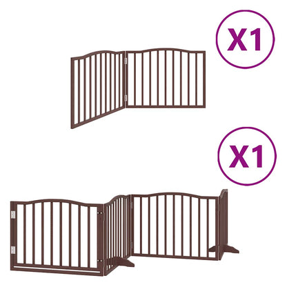 Dog Gate with Door Foldable 6 Panels Brown 480 cm Poplar Wood