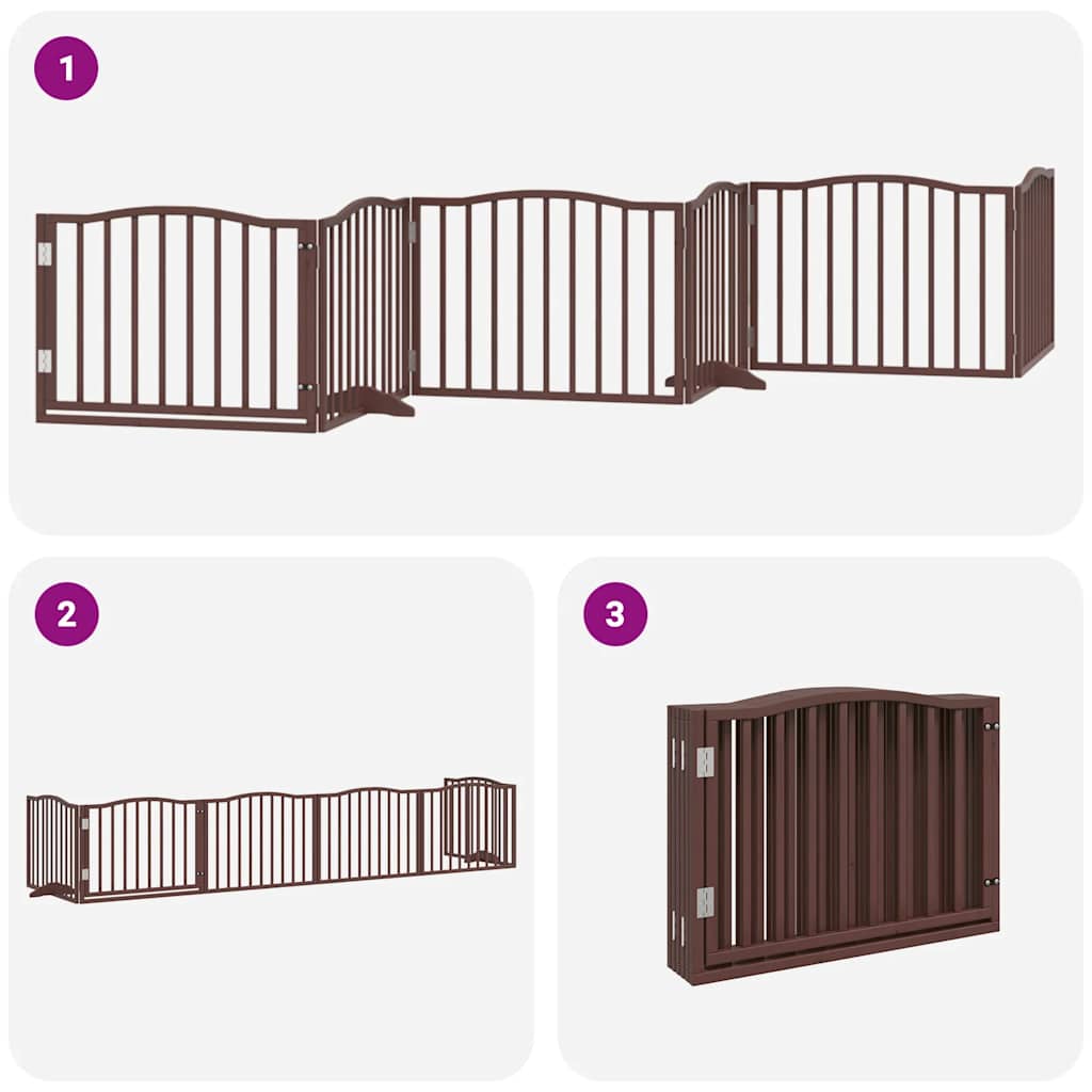 Dog Gate with Door Foldable 6 Panels Brown 480 cm Poplar Wood