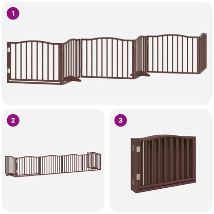 Dog Gate with Door Foldable 6 Panels Brown 480 cm Poplar Wood