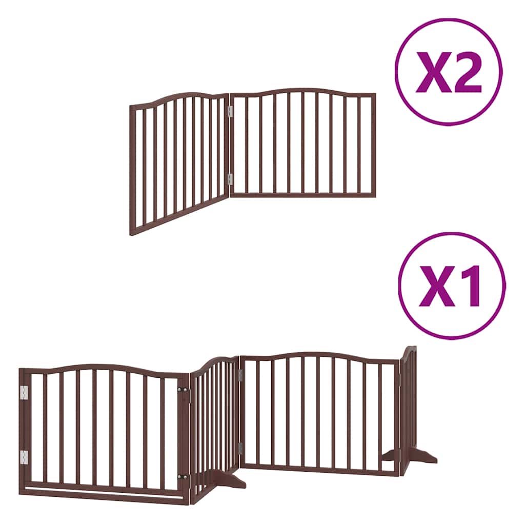 Dog Gate with Door Foldable 8 Panels Brown 640 cm Poplar Wood