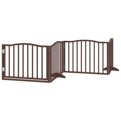 Dog Gate with Door Foldable 8 Panels Brown 640 cm Poplar Wood