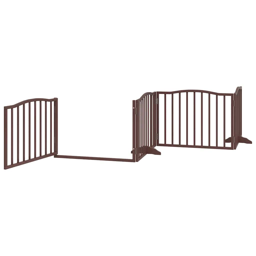 Dog Gate with Door Foldable 8 Panels Brown 640 cm Poplar Wood