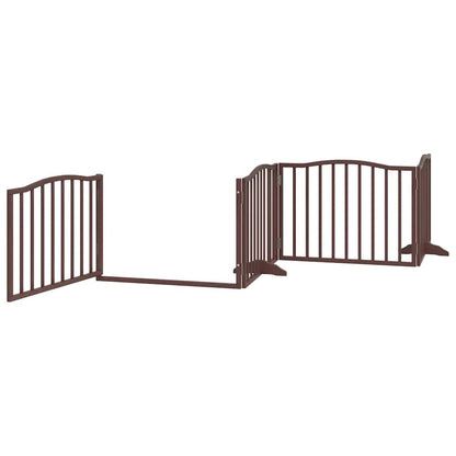 Dog Gate with Door Foldable 8 Panels Brown 640 cm Poplar Wood
