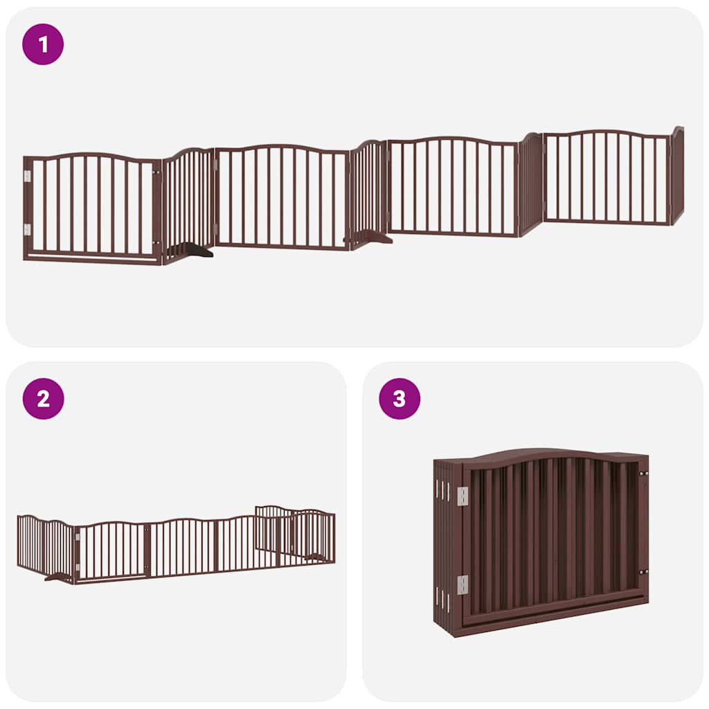 Dog Gate with Door Foldable 8 Panels Brown 640 cm Poplar Wood