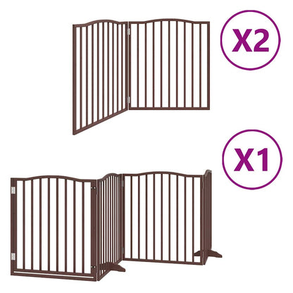 Dog Gate with Door Foldable 8 Panels Brown 640 cm Poplar Wood
