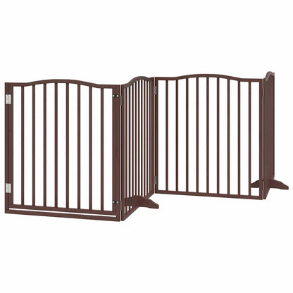 Dog Gate with Door Foldable 8 Panels Brown 640 cm Poplar Wood