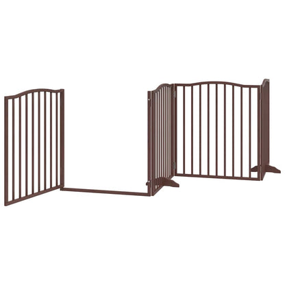 Dog Gate with Door Foldable 8 Panels Brown 640 cm Poplar Wood