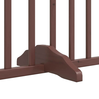 Dog Gate with Door Foldable 8 Panels Brown 640 cm Poplar Wood