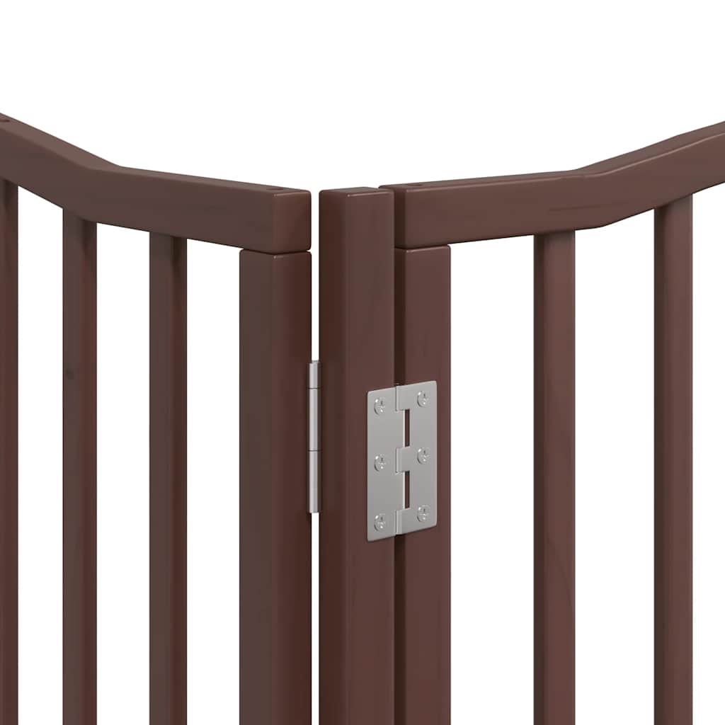 Dog Gate with Door Foldable 8 Panels Brown 640 cm Poplar Wood