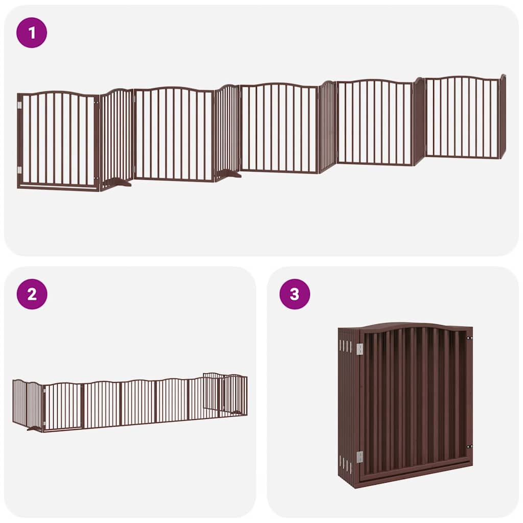 Dog Gate with Door Foldable 10 Panels Brown 800 cm Poplar Wood