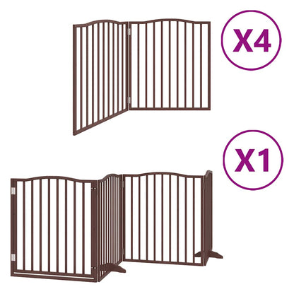 Dog Gate with Door Foldable 12 Panels Brown 960 cm Poplar Wood