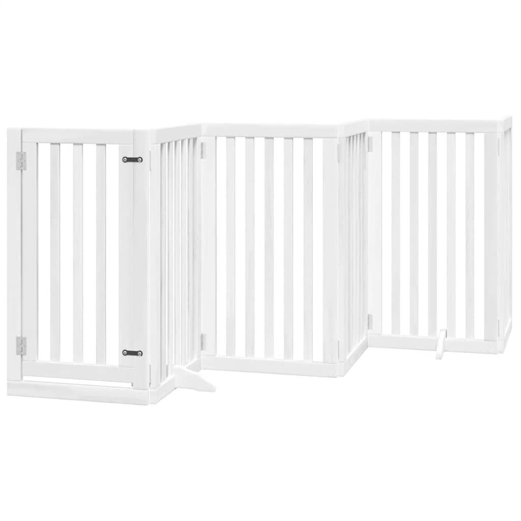 Dog Gate with Door Foldable 12 Panels White 600 cm Poplar Wood