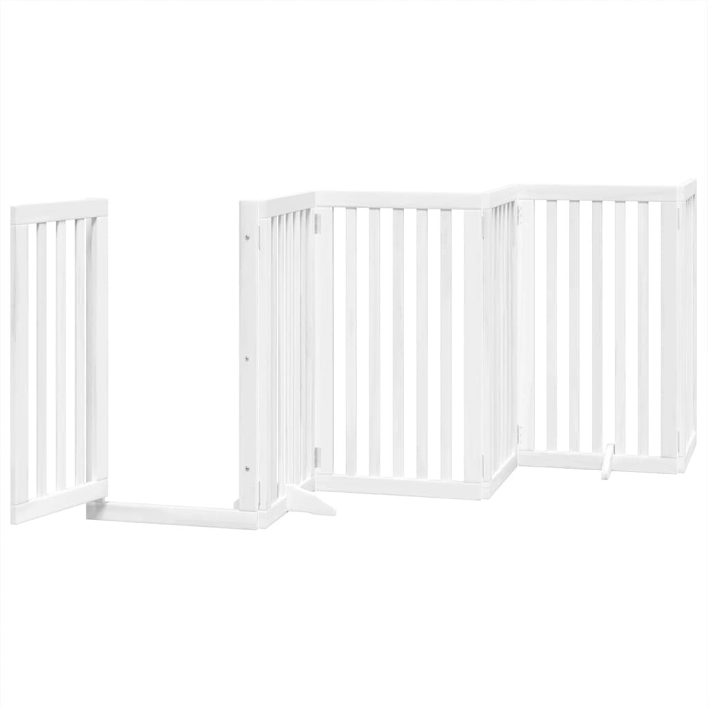 Dog Gate with Door Foldable 15 Panels White 750 cm Poplar Wood