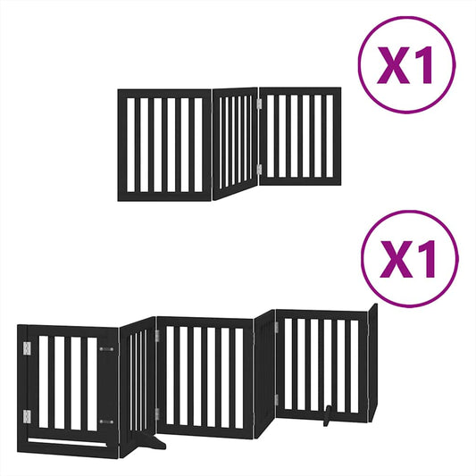 Dog Gate with Door Foldable 9 Panels Black 450 cm Poplar Wood