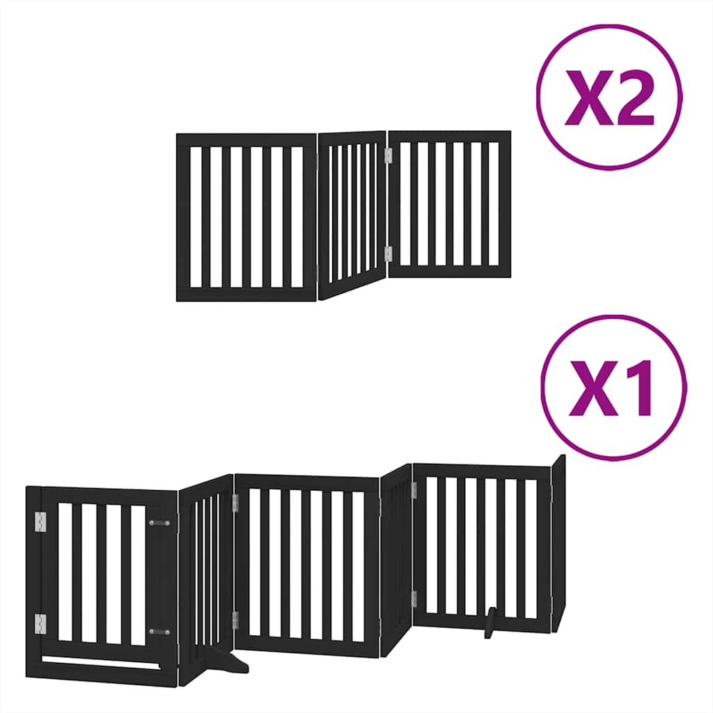 Dog Gate with Door Foldable 12 Panels Black 600 cm Poplar Wood