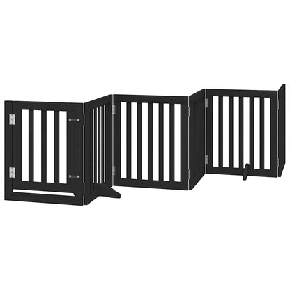 Dog Gate with Door Foldable 12 Panels Black 600 cm Poplar Wood