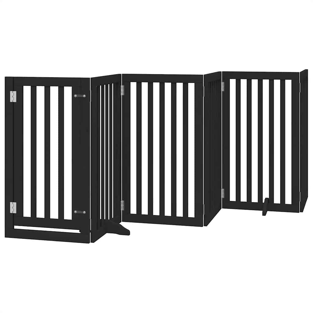 Dog Gate with Door Foldable 9 Panels Black 450 cm Poplar Wood
